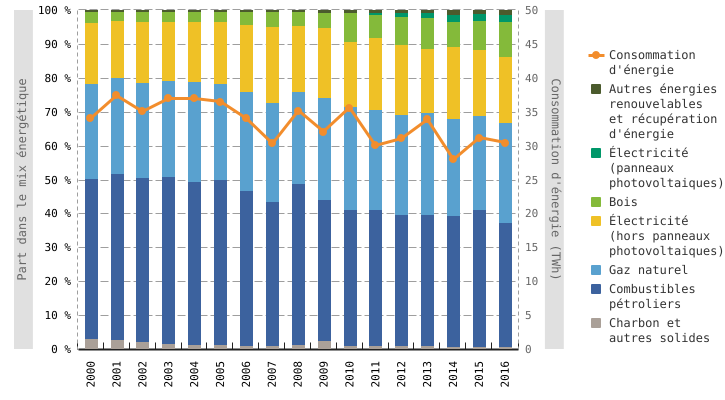 Consommation d'énergie* du secteur résidentiel en Wallonie, par vecteur
